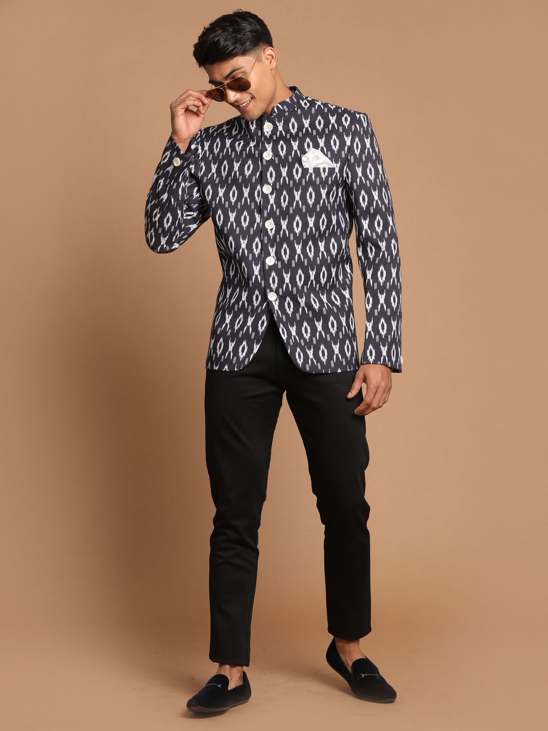 Men's Black Cotton Blend Straight Jodhpuri