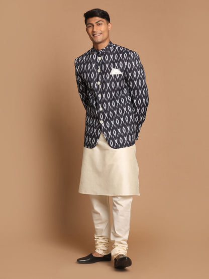 Men's Cream Viscose Straight Jacket  Kurta and Pyjama Set