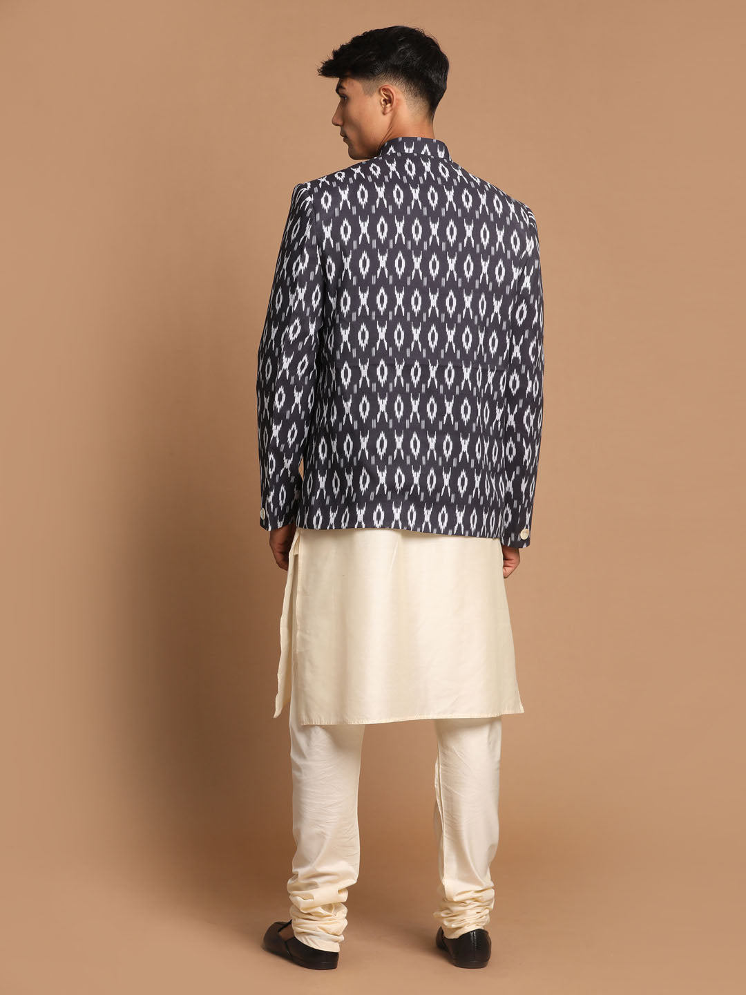 Men's Cream Viscose Straight Jacket  Kurta and Pyjama Set