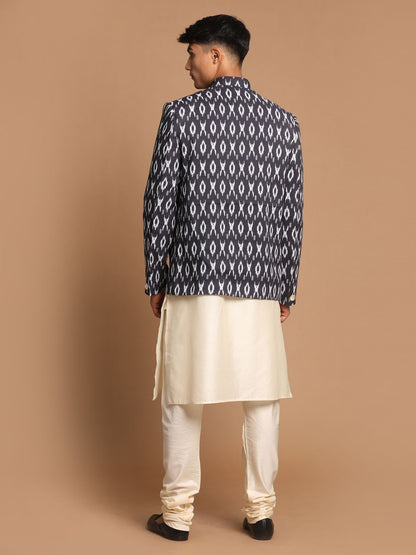 Men's Cream Viscose Straight Jacket  Kurta and Pyjama Set