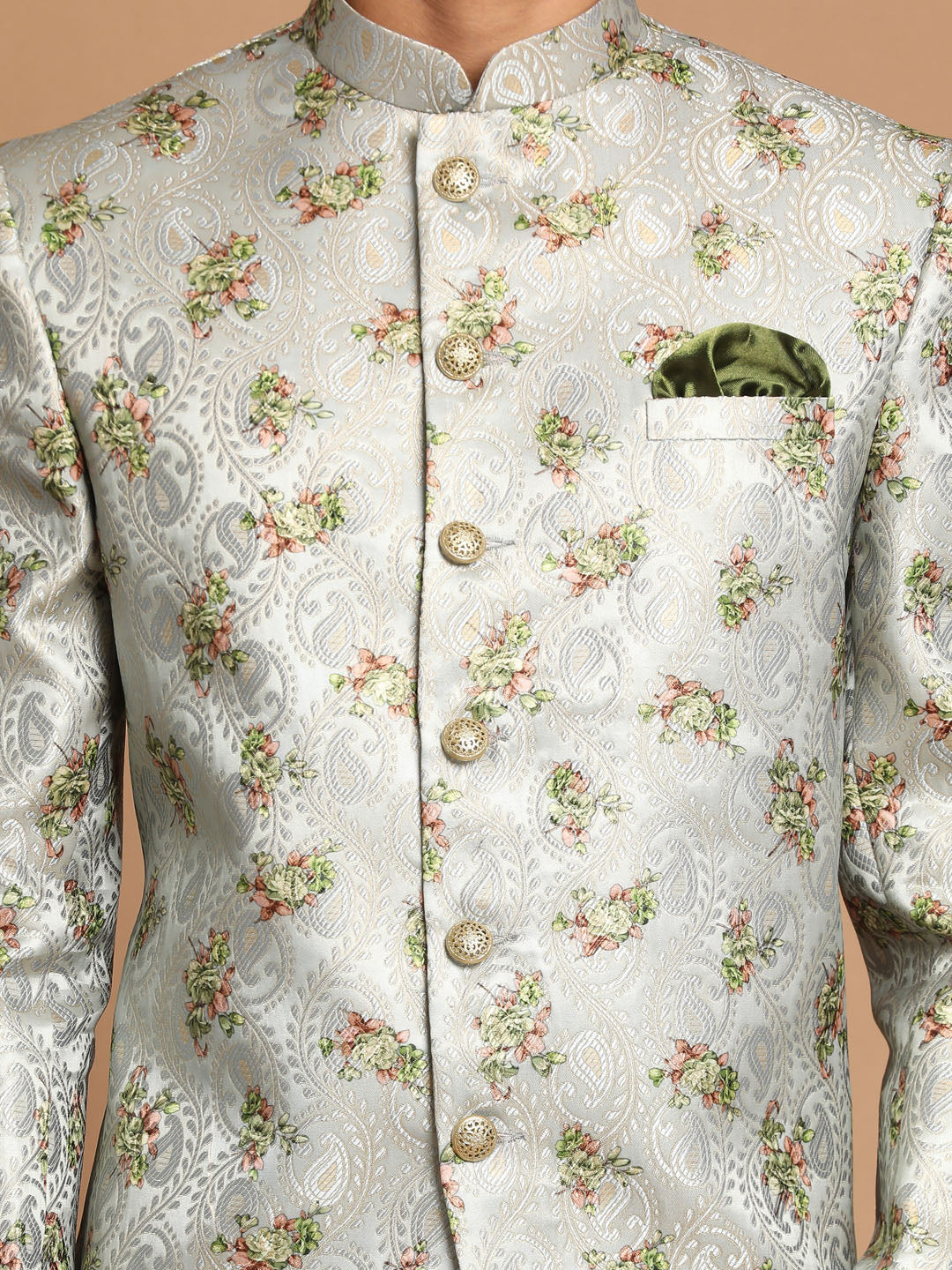 Men's Green Silk Blend Straight Jodhpuri