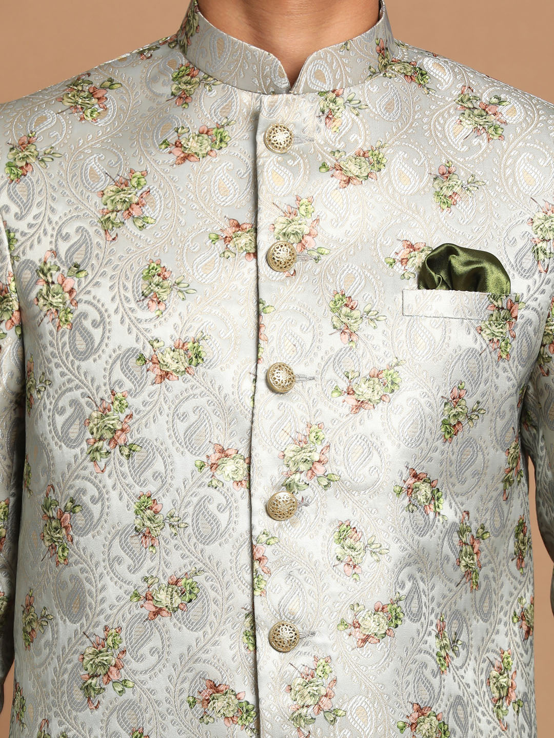 Men's Cream Viscose Straight Jacket  Kurta and Pyjama Set
