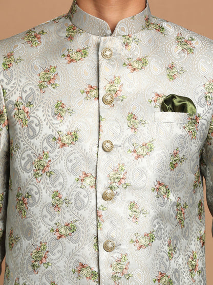 Men's Cream Viscose Straight Jacket  Kurta and Pyjama Set