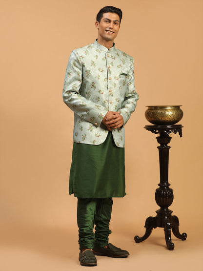 Men's Green Viscose Blend Straight Jacket  Kurta and Pyjama Set