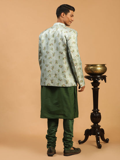Men's Green Viscose Blend Straight Jacket  Kurta and Pyjama Set