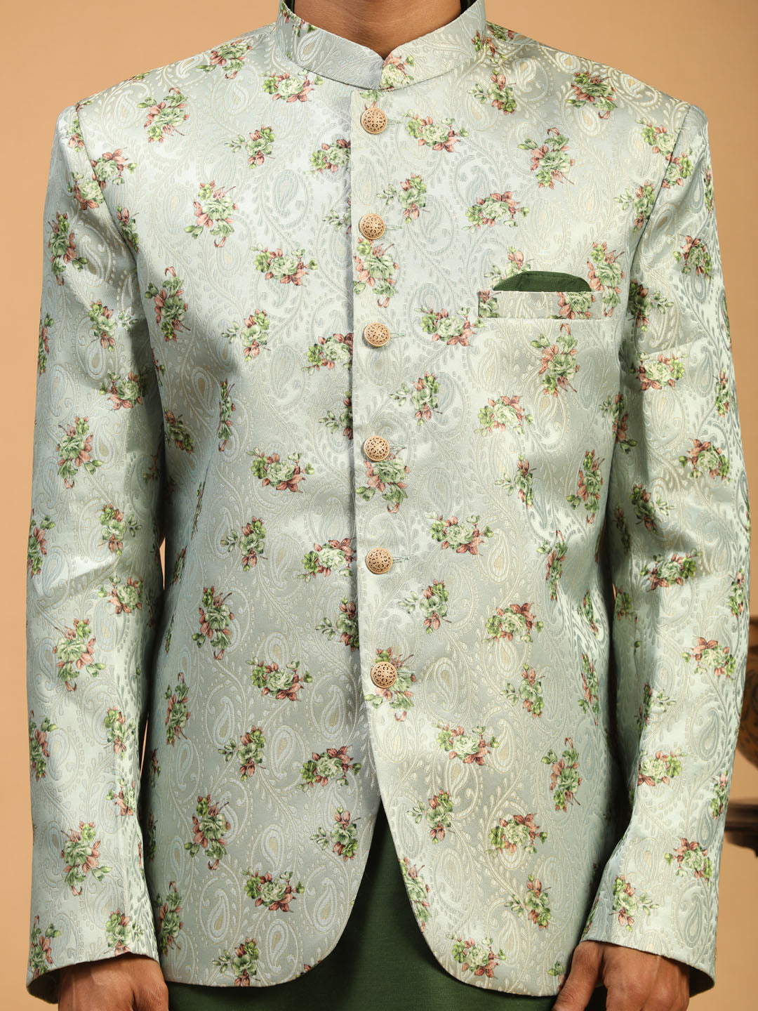 Men's Green Viscose Blend Straight Jacket  Kurta and Pyjama Set