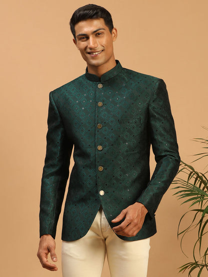 Men's Green Silk Blend Straight Jodhpuri