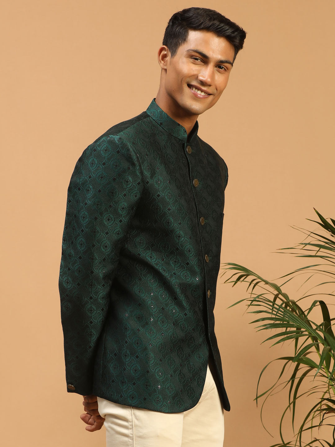 Men's Green Silk Blend Straight Jodhpuri