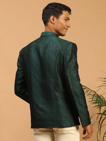 Men's Green Silk Blend Straight Jodhpuri