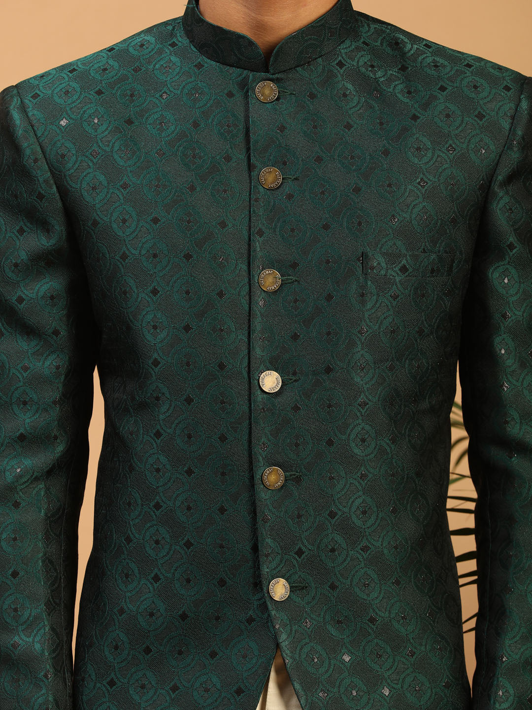 Men's Green Silk Blend Straight Jodhpuri