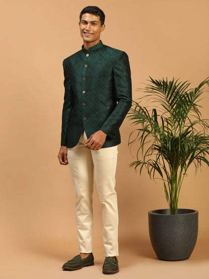 Men's Green Silk Blend Straight Jodhpuri