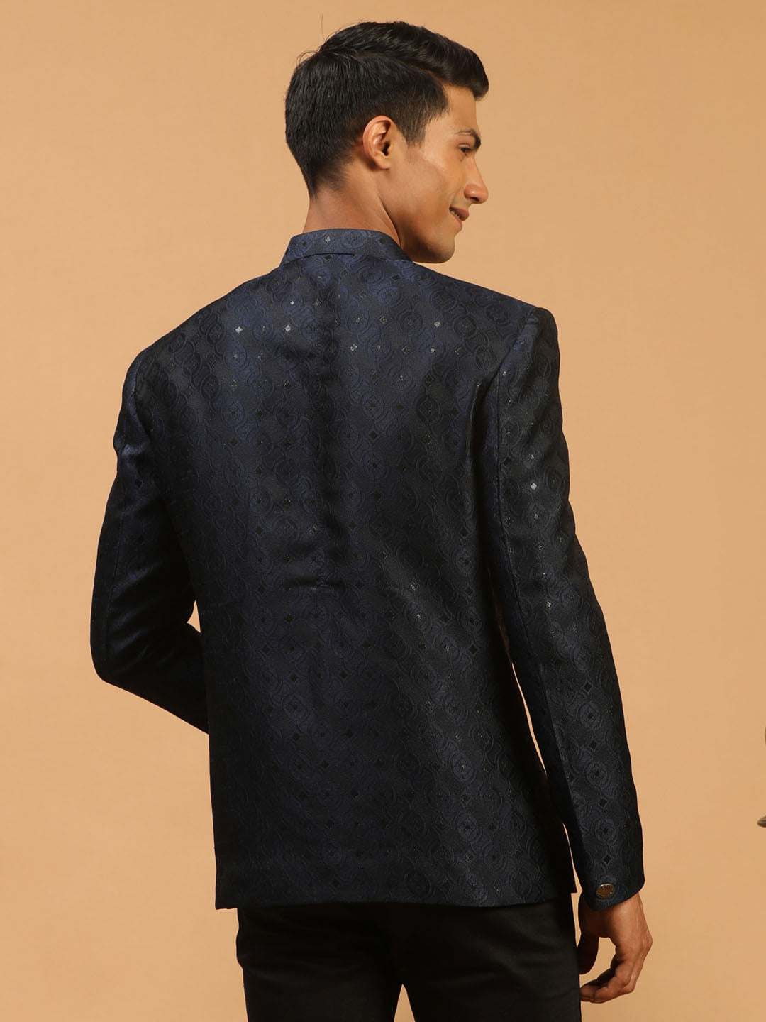 Men's Navy Blue Silk Blend Straight Jodhpuri