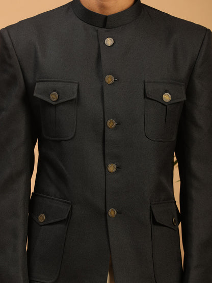 Men's Black Silk Blend Straight Jodhpuri