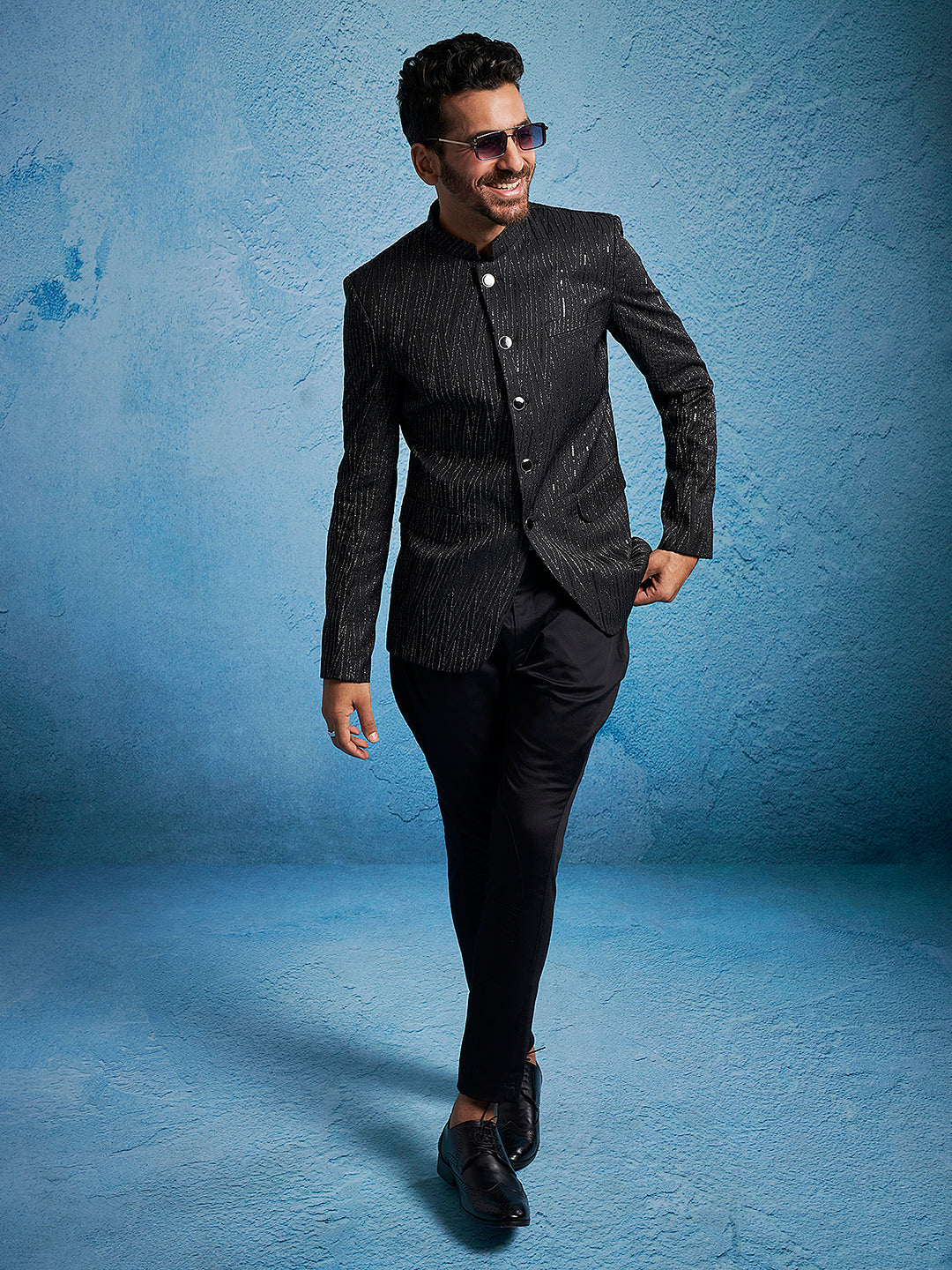 Men's Black Silk Blend Straight Jodhpuri Pyjama Set