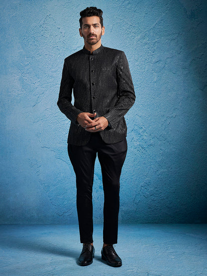 Men's Black Silk Blend Straight Jodhpuri Pyjama Set