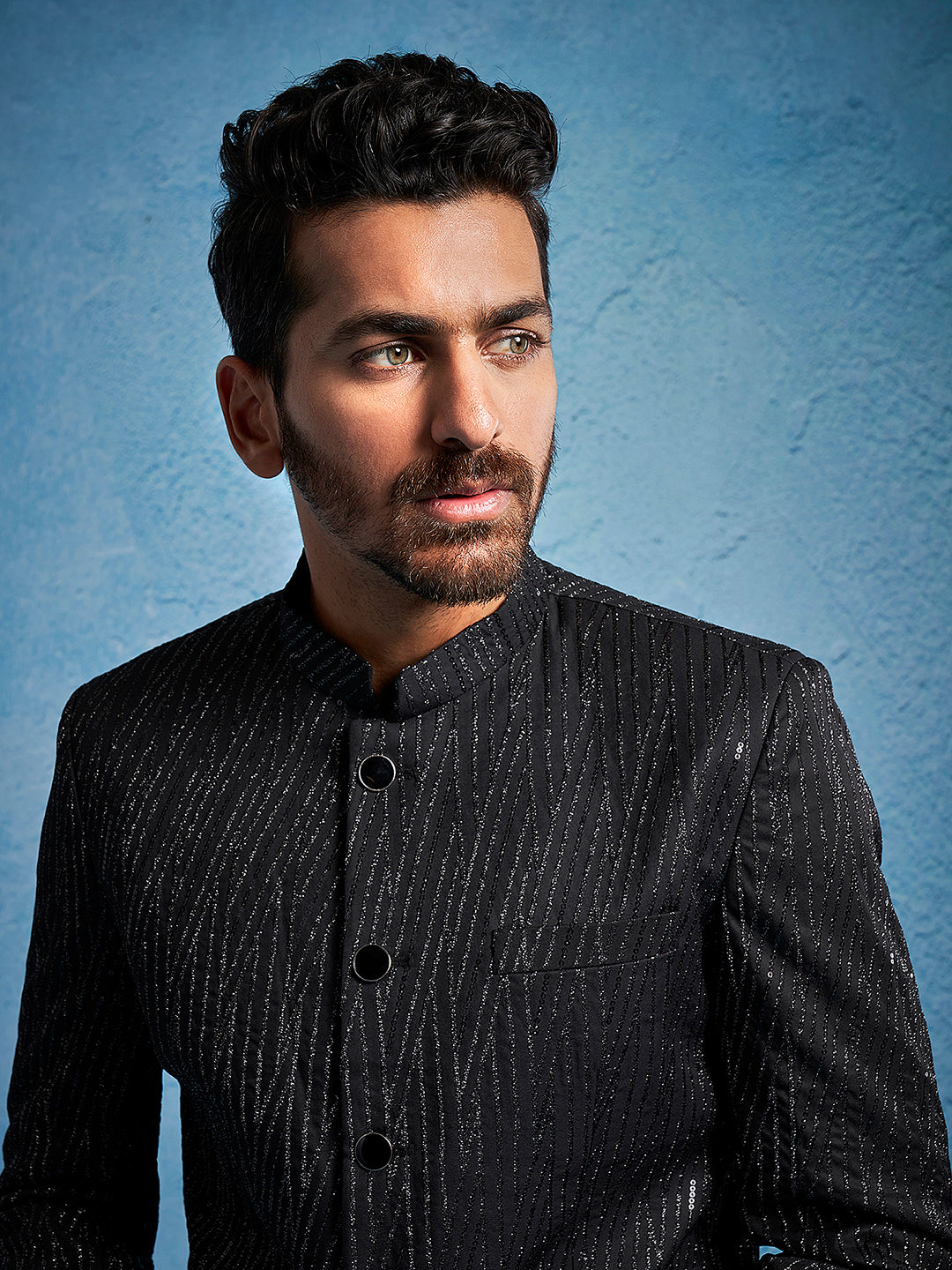 Men's Black Silk Blend Straight Jodhpuri Pyjama Set
