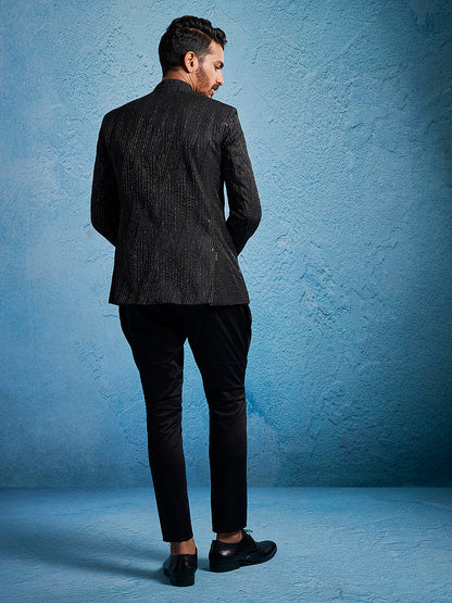 Men's Black Silk Blend Straight Jodhpuri Pyjama Set