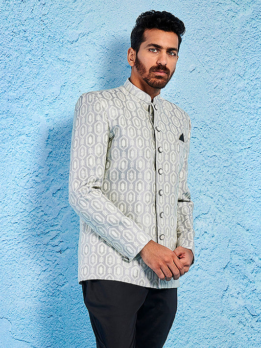 Men's Grey Cotton Straight Jodhpuri