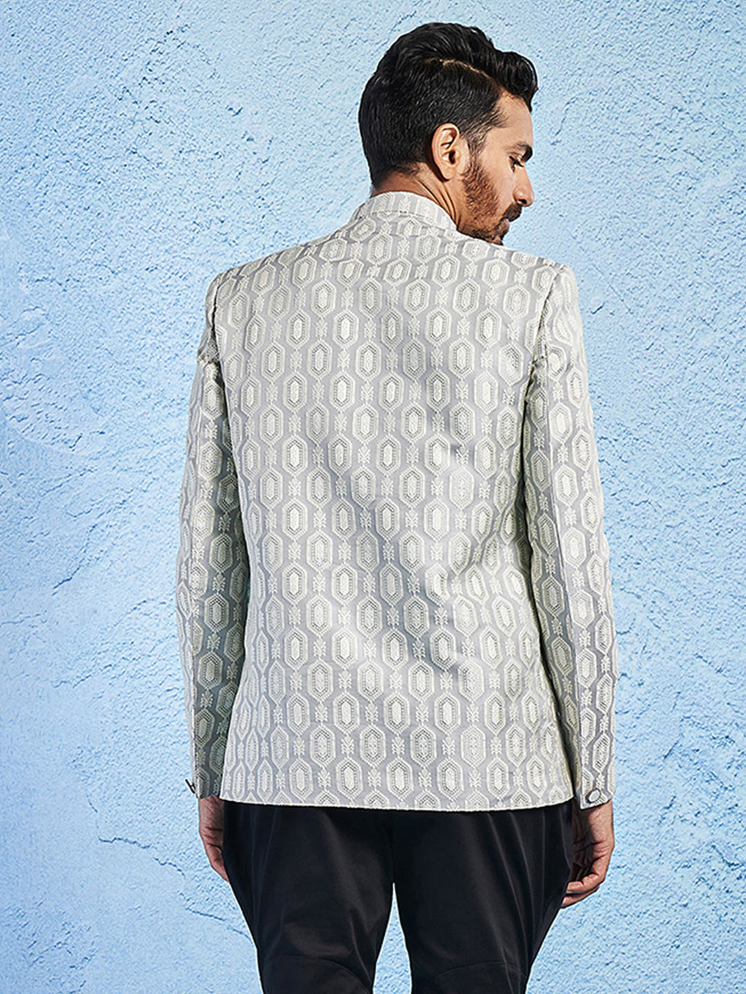 Men's Grey Cotton Straight Jodhpuri