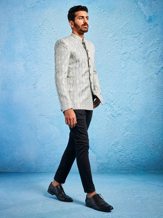 Men's Grey Silk Blend Straight Jodhpuri Pyjama Set