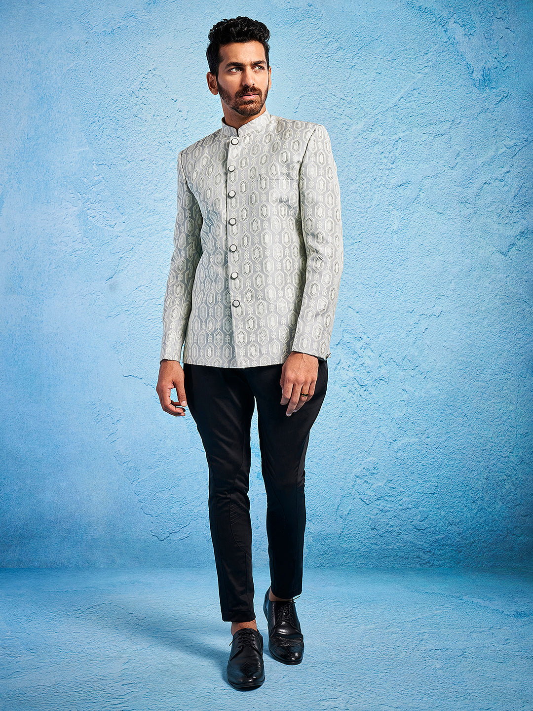 Men's Grey Silk Blend Straight Jodhpuri Pyjama Set