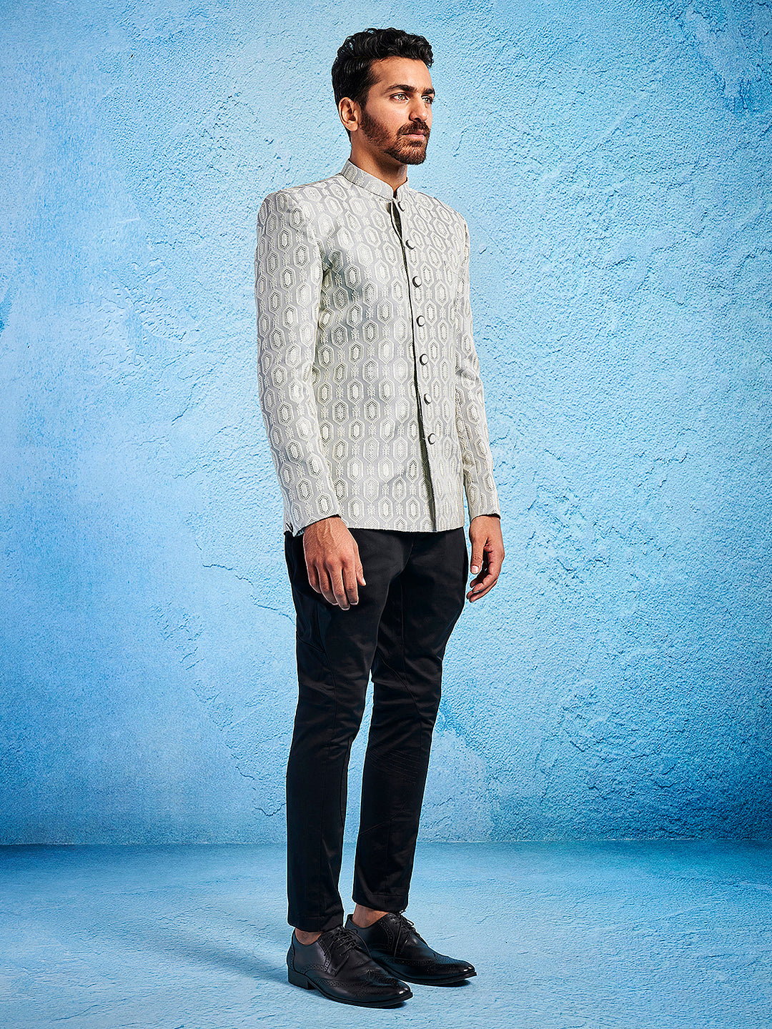 Men's Grey Silk Blend Straight Jodhpuri Pyjama Set