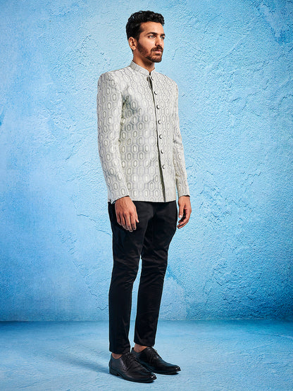 Men's Grey Silk Blend Straight Jodhpuri Pyjama Set