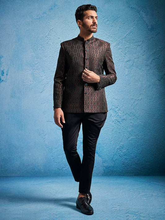 Men's Rust Silk Blend Straight Jodhpuri Pyjama Set