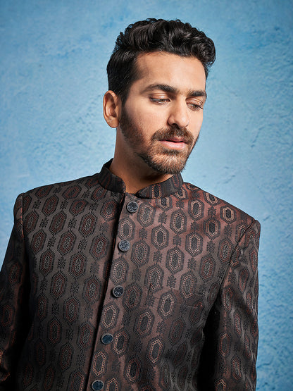 Men's Rust Silk Blend Straight Jodhpuri Pyjama Set