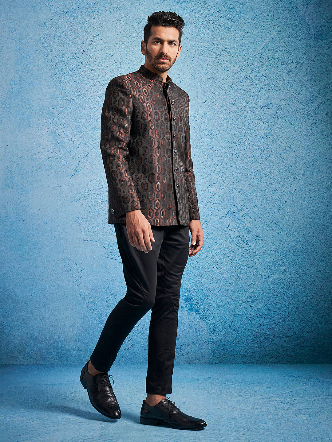 Men's Rust Silk Blend Straight Jodhpuri Pyjama Set