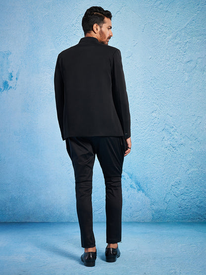 Men's Black Imported Suiting Straight Sherwani Set