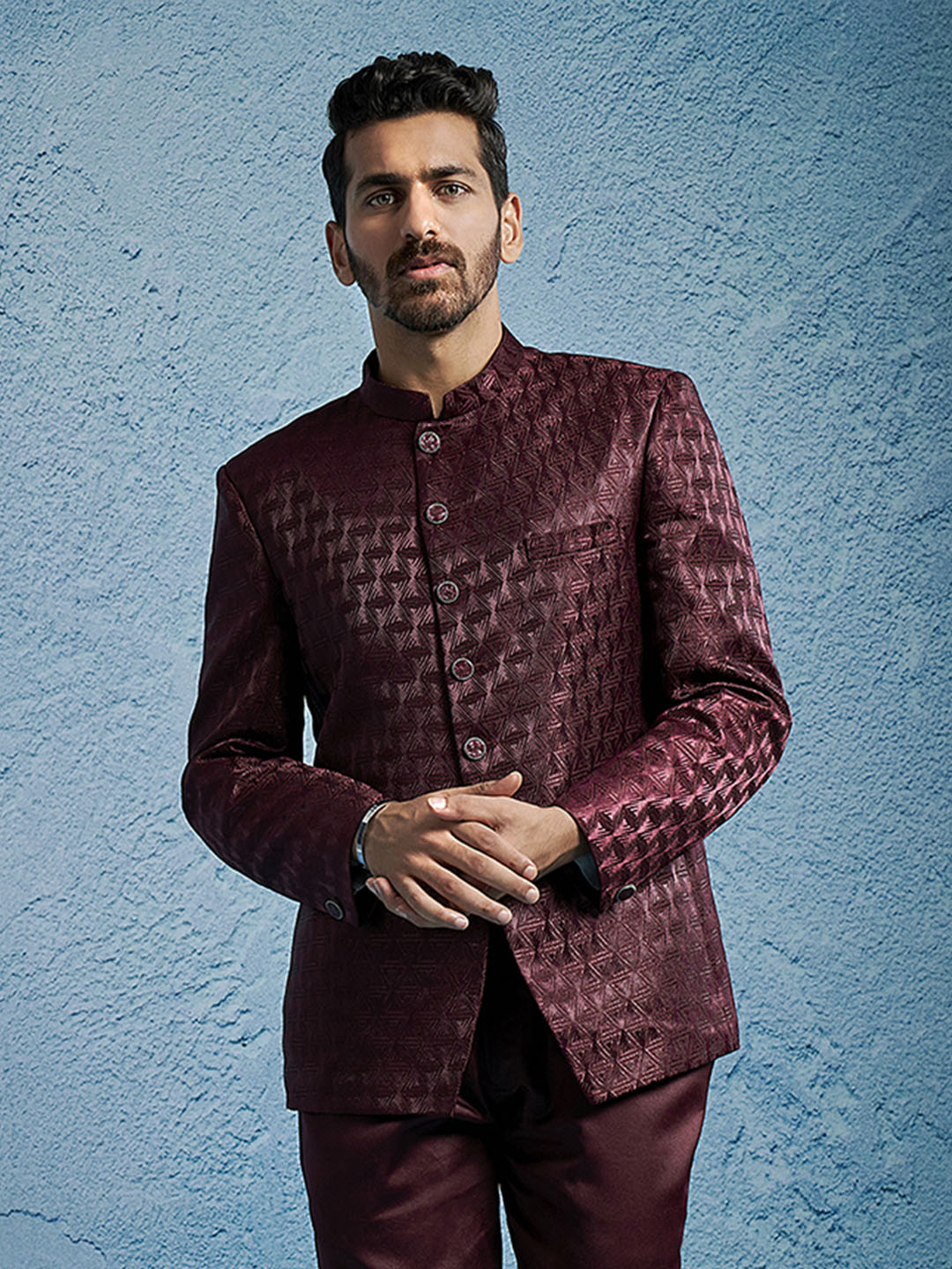 Men's Wine Cotton Straight Jodhpuri