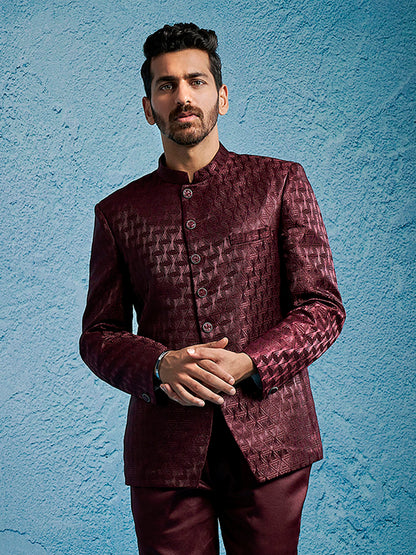 Men's Wine Cotton Straight Jodhpuri