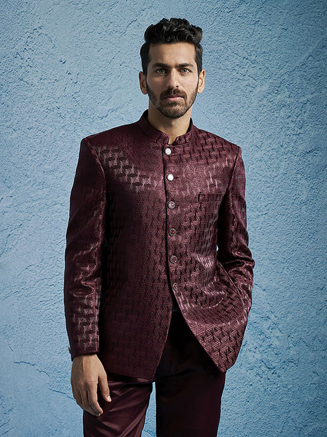 Men's Wine Cotton Straight Jodhpuri