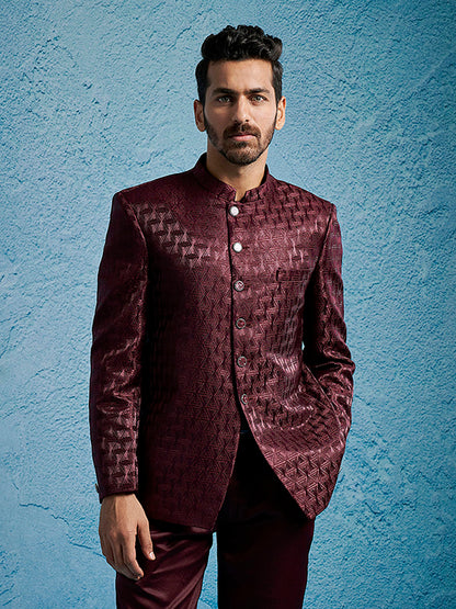 Men's Wine Cotton Straight Jodhpuri