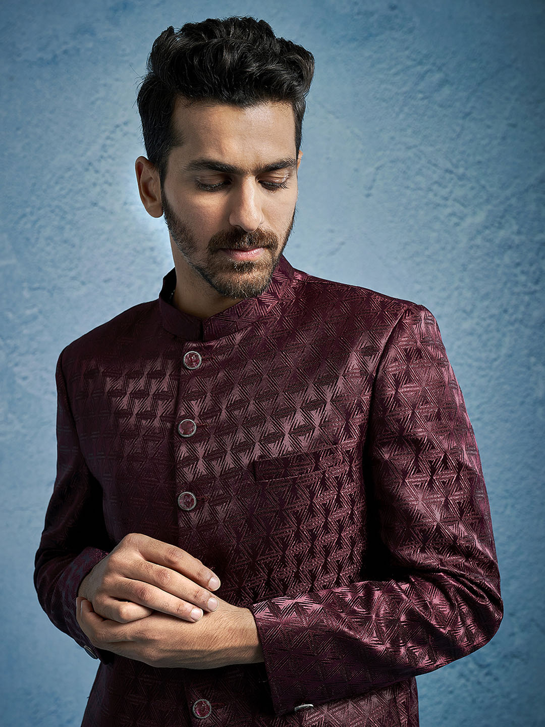 Men's Wine Cotton Straight Jodhpuri