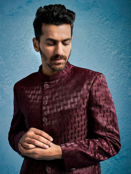 Men's Wine Cotton Straight Jodhpuri