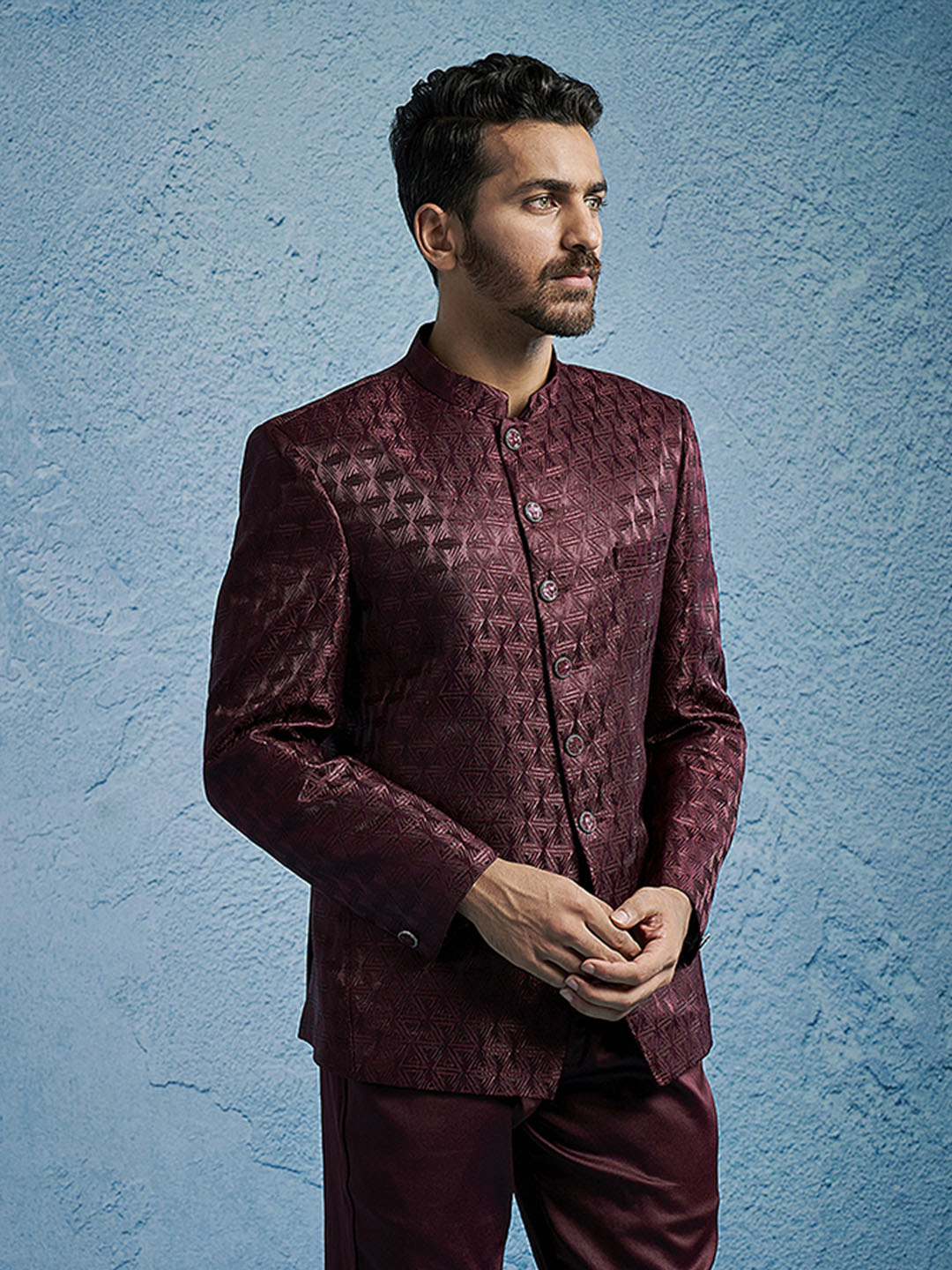 Men's Wine Cotton Straight Jodhpuri