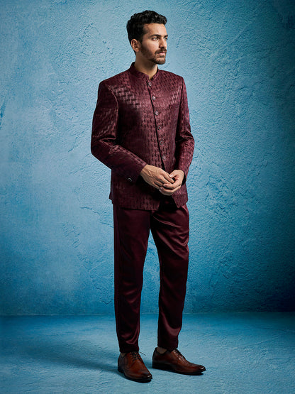 Men's Wine Silk Blend Straight Jodhpuri Pyjama Set