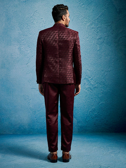 Men's Wine Silk Blend Straight Jodhpuri Pyjama Set