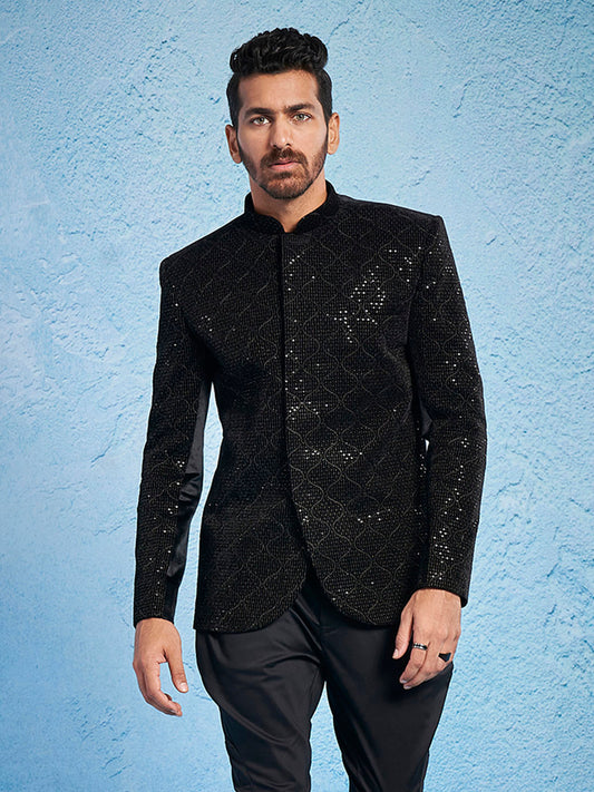 Men's Black Cotton Straight Jodhpuri