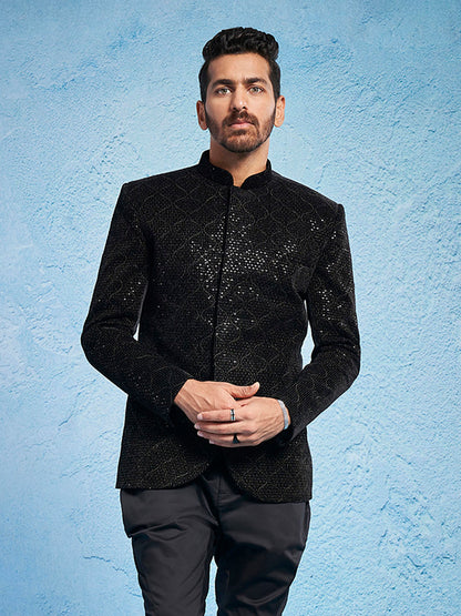 Men's Black Cotton Straight Jodhpuri