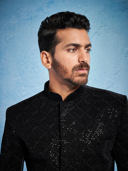 Men's Black Cotton Straight Jodhpuri