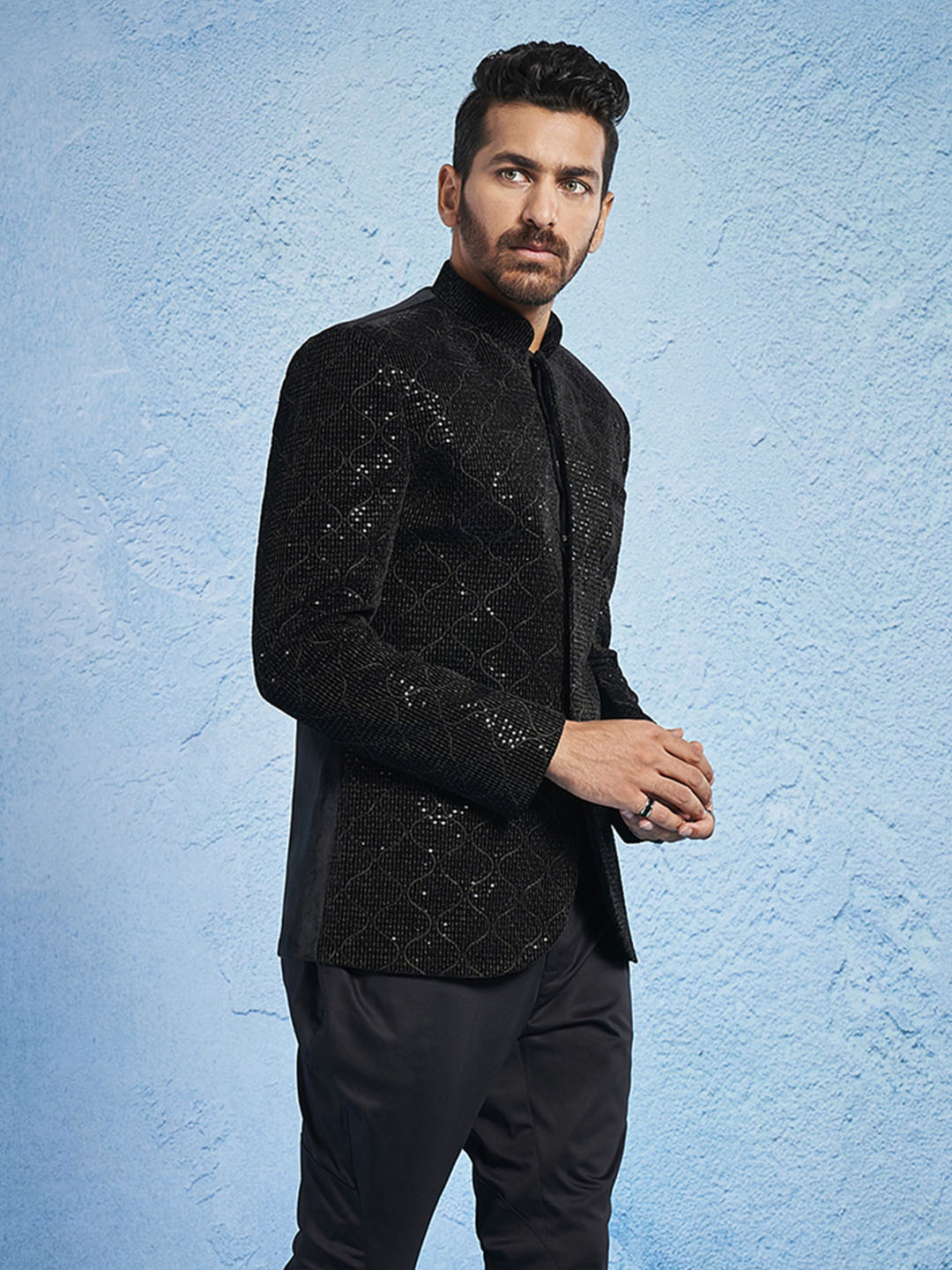 Men's Black Cotton Straight Jodhpuri
