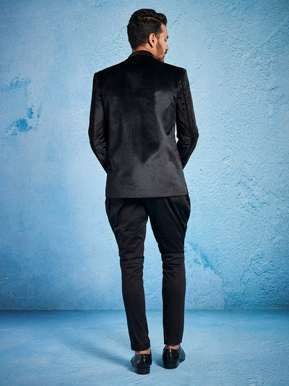 Men's Black Velvet Straight Jodhpuri Pyjama Set