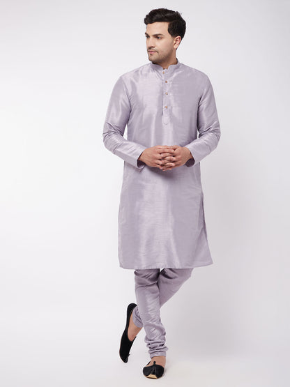 Men's Lavender Silk Blend Straight Kurta Pyjama Set