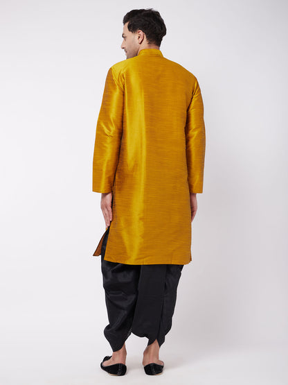 Men's Mustard Silk Blend Straight Kurta and Dhoti Set