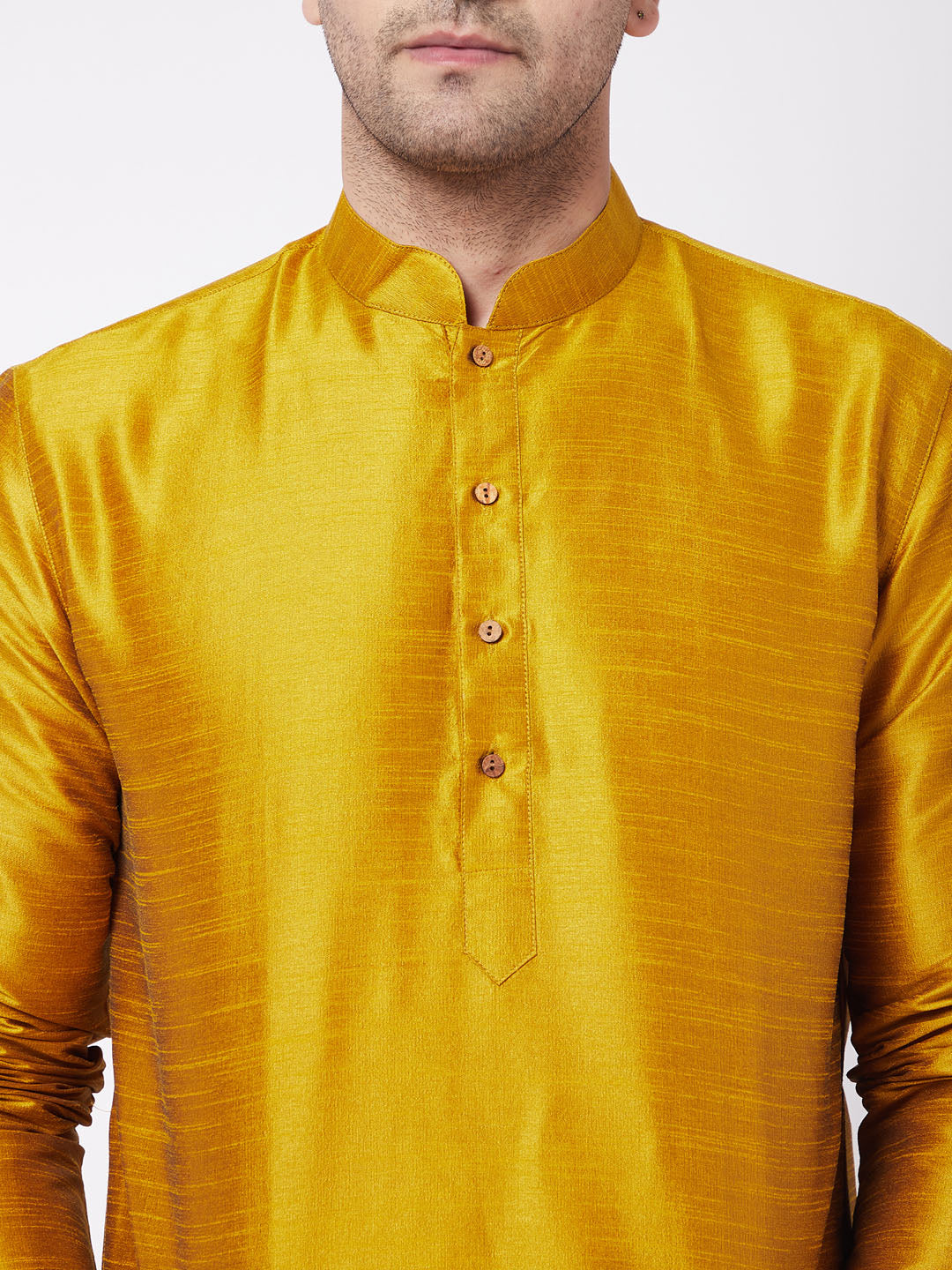 Men's Mustard Silk Blend Straight Kurta and Dhoti Set