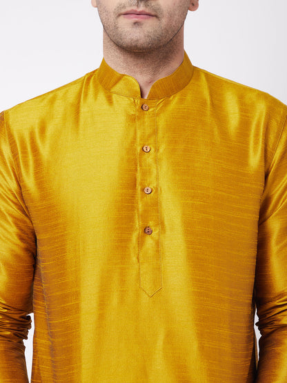 Men's Mustard Silk Blend Straight Kurta and Dhoti Set