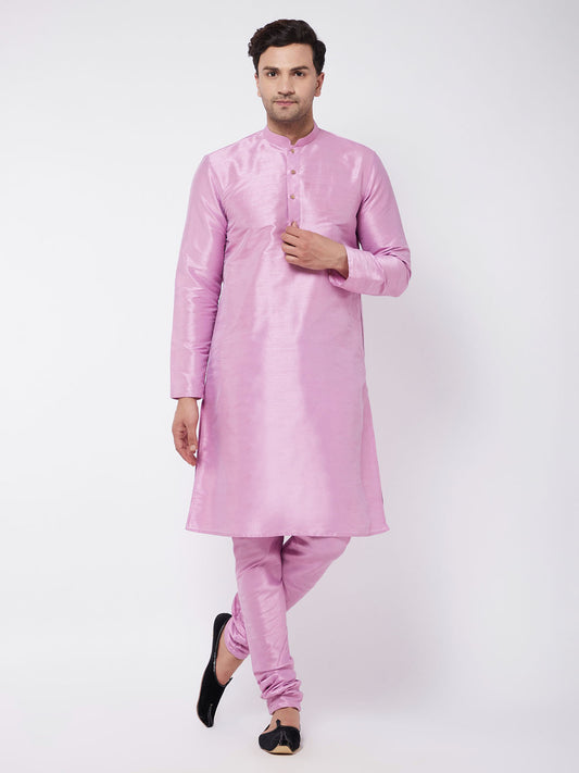 Men's Pink Silk Blend Straight Kurta Pyjama Set